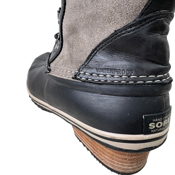 SOREL Joan of Arctic Wedge II Leather Suede Lace Up Winter Snow Boots Black 8.5 - Picture 8 of 16